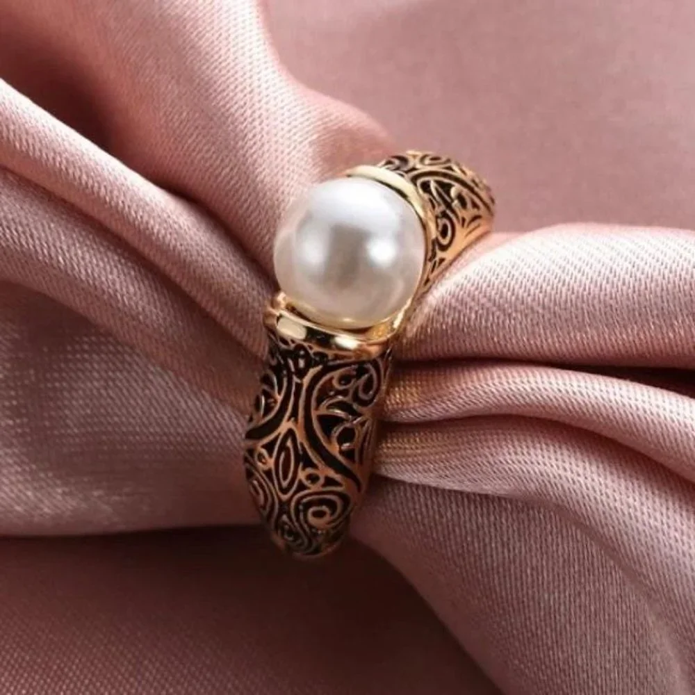 New 925 Sterling Silver Yellow Gold Pearl Ring - Picture 4 of 7